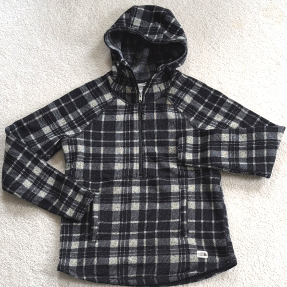 The North Face Plaid Crescent Fleece Hooded Pullover, Size S, Like New